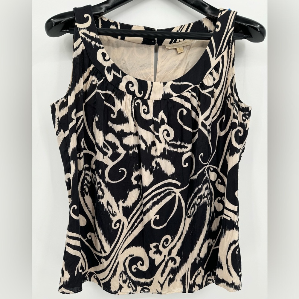 St. John Couture Women’s Size L Silk Top Sleeveless Lined Black & Cream
